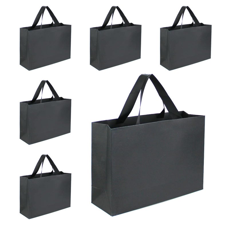 Xloey Black Gift Bags with Handles 6 Pcs Large Black Gift Bags Black Kraft Paper Shopping Bags with Ribbon Handles for Merchandise Business Retail Wedding Christmas Party - Image 1